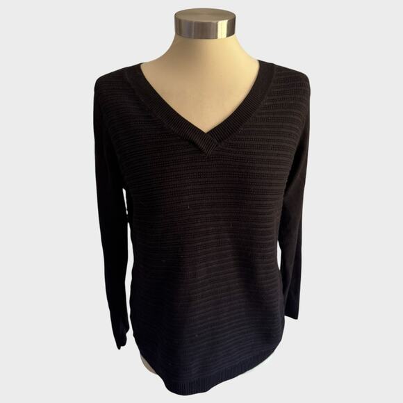 Hilary Radley Small Black Ribbed V Neck Sweater - Picture 1 of 8